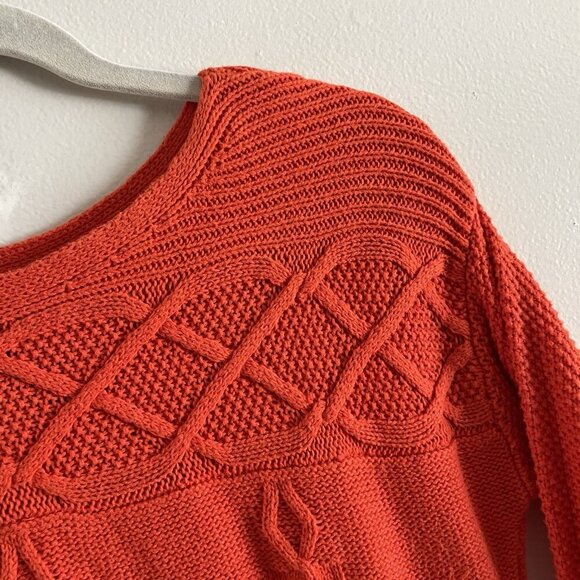 Talbots Women MP Orange Cable Knit Anchor Nautical Boat Neck Pullover Sweater - Picture 7 of 10